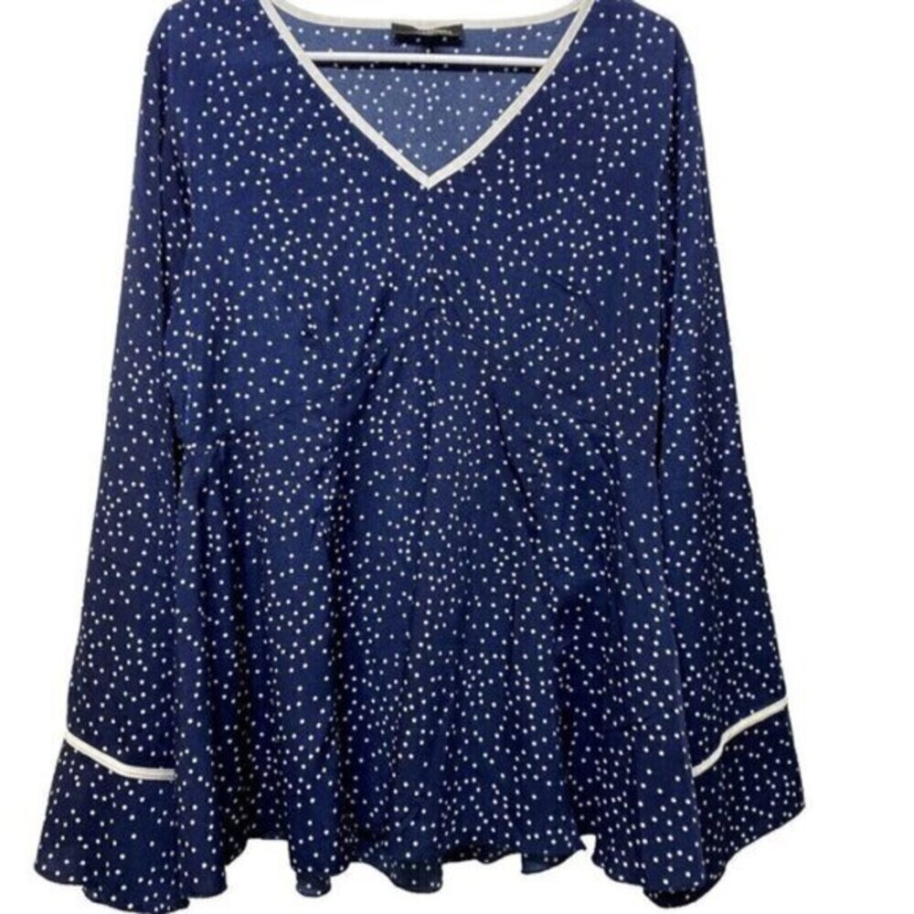 Suzanne Betro Tunic Polka Dot V Neck Long Sleeve Large